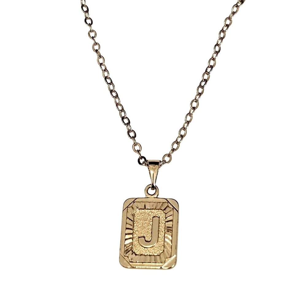 Gold Tone Letter J Monogram Initial Pendant Chain 18" Necklace